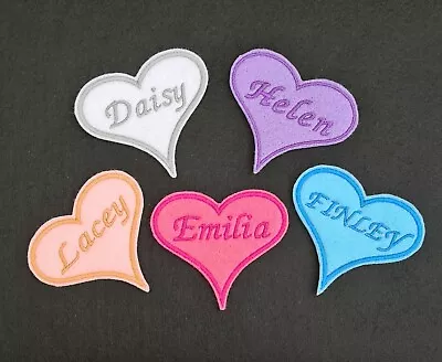 Personalised Embroidered Heart Name Badge / Patch  Iron On Or Sew Kids Adults  • £3.75