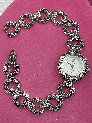 7” Vintage Suspicion 925 Sterling Silver Marcasite Watch Running 33.34g 🥰 • $121.38