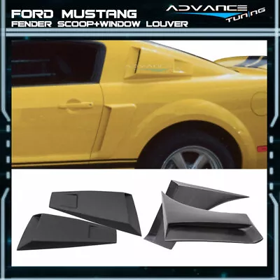 Fits 05-09 Ford Mustang Coupe Air Vent Side Fender Scoop + Side Window Louvers • $324.49