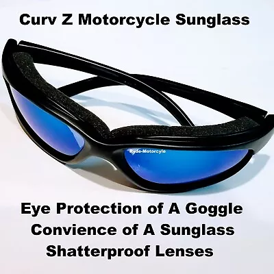 Curv Z Blue Mirror Shatterproof Motorcycle Biker Sunglass  Anti Fog 02-19 • $24