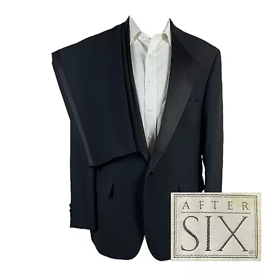 Vintage After Six 2 Piece Tuxedo Suit Mens 44R 38x30 Black 1 Button Pleated • $99