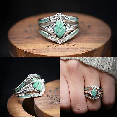 $10.65 • Buy Sterling Silver Natural Gemstone Diamond 3 Piece Set Ring Simple Big Ring