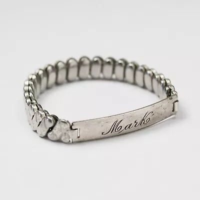 Vintage Child Baby ID Bracelet Sterling Silver Accordion Strap Etched Mark 1.5 D • $29.99