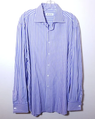 $20.92 • Buy Domenico Vacca Men XL 17x33 Blue White Striped French Cuff Dress Shirt MadeITALY