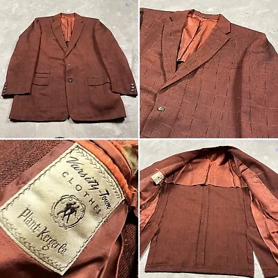 Vintage Bespoke 60s Blazer Plaid Orange Black Sports Coat Size 42 Union Made • $19.99