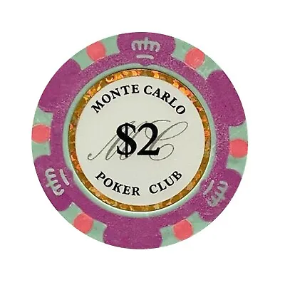 NEW 100 Light Purple $2 Monte Carlo Smooth 14 Gram Clay Poker Chips - Exclusive  • $39.99