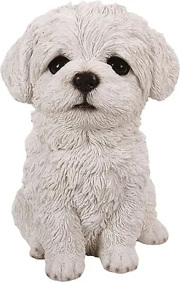 Sitting Maltese Puppy Dog Pet Pals - Life Like Figurine Statue Home Garden • $34.99