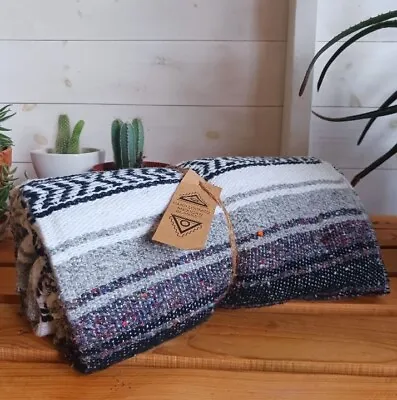Mexican Falsa Blanket | Traditional Hand Loomed Grey 120cm × 185cm • £29.99