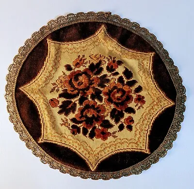 Vintage Belgian Doily 70s Brown Table Mat Trivet Floral Table Topper Orange  • $22