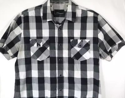 7 Diamonds-Mens Short Sleeve Casual Pearl Snap Shirt Large Black/Gray Plaid • $12.59