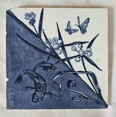 Gorgeous Minton Fish & Butterfly Design Antique Tile Blue & White Aesthetic • £38