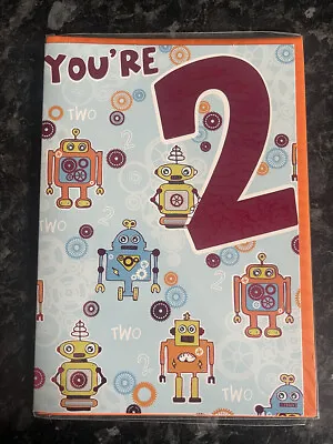 Age 2 Male Birthday Card 2nd Robots You're Two 2 • £2.50