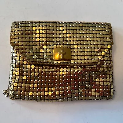 Vintage WHITING  & DAVIS Gold Mesh Rosary Bag ~Cross~ Snap Pouch ~Coins VG • $19.99