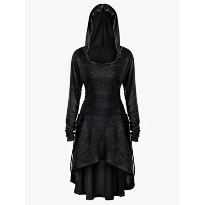 $0.99 • Buy Punk Women's Plus Size Lace Up Dip Hem Tunic Hoodie Long Sweatershirts Dress Top
