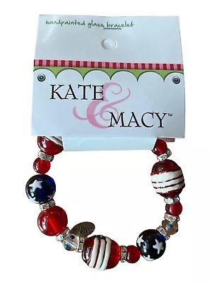 Kate & Macy 4th July Stretch Glass Bead Bracelet Red White Blue Patriotic Stars • $15.99