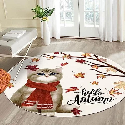 $50.54 • Buy  Fall Washable Round Area Rug Vintage Farmhouse Laundry Rug Runner Non 4ft Cat