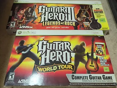 Xbox 360 Guitar Hero III & World Tour - Guitars Straps Boxes & Games Bundle • $239.99