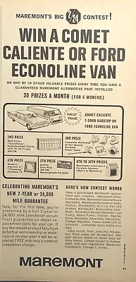 Maremont Auto Parts Comet Caliente Ford Econoline Prizes Vintage Print Ad 1964 • $12.77