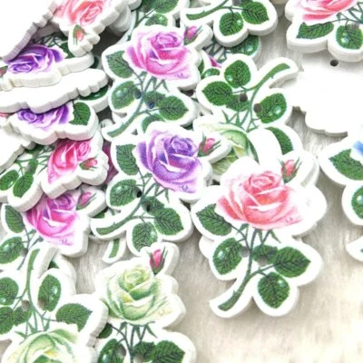 £7.86 • Buy Lot Of 10 Button 25x31mm Pink Flower Wood Sew Scrapbooking Creation Haberdashery