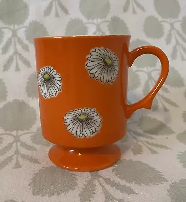 Japan Made Mug Orange Daisy Flowers MCM Mod 60’s 70’s Pedestal Foot Vintage • $7.99