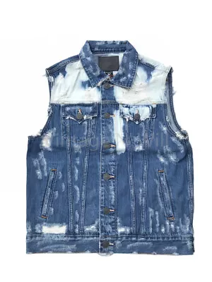 True Religion Mens M Danny Renegade Denim Jean Bleach Distressed Trucker Vest • $47.49