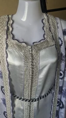 REF21W  Moroccan Caftan Takchita Kaftan Dress Farasha Dubai Silver/grey/purple • $56
