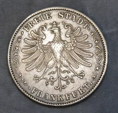 1842 German State Frankfurt 2 Thaler (3 1/2 Gulden) W/Eagle KM329 F-VF. 37 Grams • $125