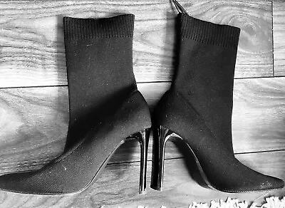 Zara High Stretch Boots 3.5” Heel Black Worn Once Outside Size 37 UK 4 • £10