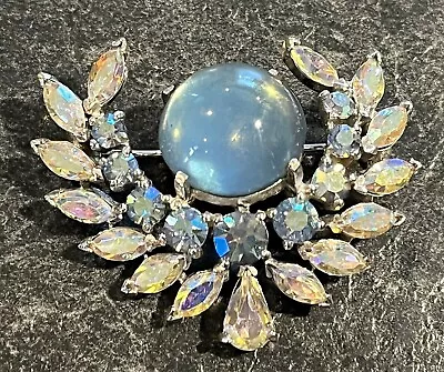 Vintage Signed JOMAZ Joseph Mazer Pin Brooch Blue Cabochon & Rhinestone STUNNING • $199