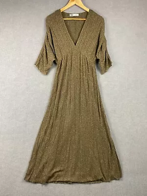 Zara Dress Womens Medium Gold Metallic Shiny Maxi V Neck Formal Evening Cocktail • $19.95