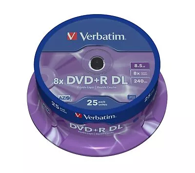 Verbatim 43757 DVD+R 8x DL Matt Silver 25 Pack Matt Silver 25er-Pack Spindle • $122.39