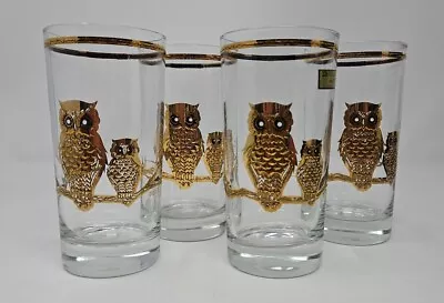 NWT Set Of 4 Culver Mid Century 22k Gold Owl Highball Bar Glasses Tumblers VTG • $48