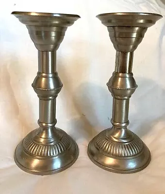 Pair 2 Vintage International Pewter Over Brass Candlestick Holders 8 1/2  X 4  • $6.99