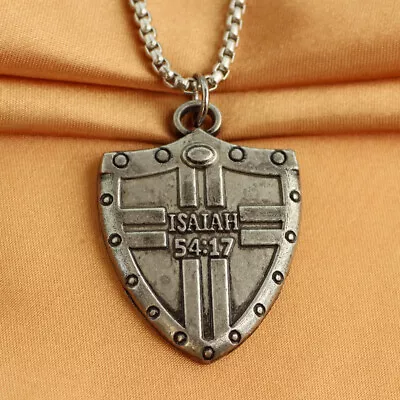 Men Cross Shield Pendant Necklace Bible Verse Isaiah Christian Amulet Chain 24  • $9.99