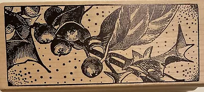 Magenta Holly Berries Leaves On Vine Rubber Stamp Wood Mounted • $4