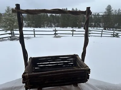 VTG FARMHOUSE  TWIG Basket Rectangular 9.5”Lx 6” W Handmade Rustic Primitive • $6