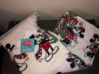 Disney Mickey & Minnie Mouse Christmas Holiday White Plush Throw 50”x70” (READ) • $35