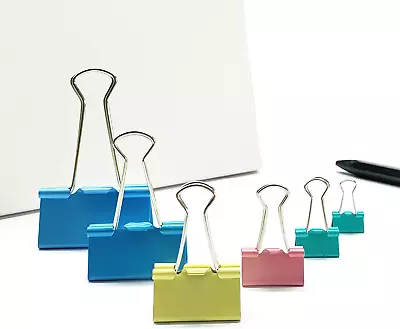 100 Pcs Colored Binder Clips Metal Paper Clamps 6 Assorted Sizes 4 Colors • $10