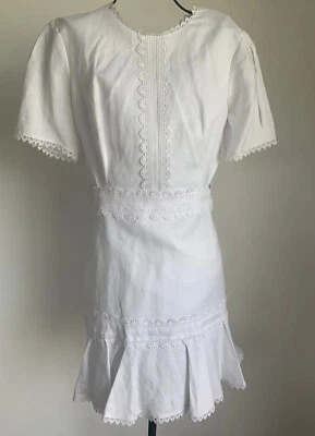 $21 • Buy FOREVER NEW - White Linen Blend Lined Cut Out Dress Size 14