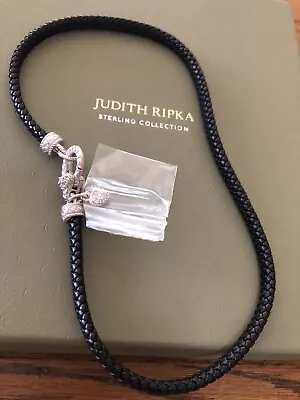 NWT JUDITH RIPKA Sterling Diamonique Heart Woven Leather Necklace • $130.50