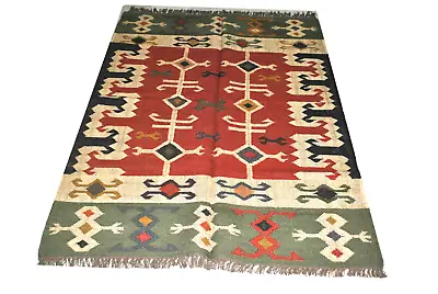 Rug Turkish Kilim Dhurrie Jute Wool Rug Afghan Area Rug Hand Woven Vintage Rug • $337.49