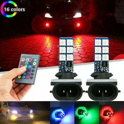 2X Car Headlight Fog Light Lamp 881 5050 RGB LED 12SMD Bulb+Remote Accessories • $32.98