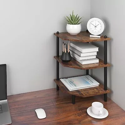 3 Tier Desktop Corner Stand Shelf For Storage Rustic Brown Rack For Small Spaces • $29.99