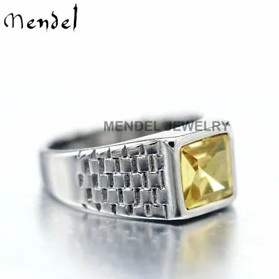 MENDEL Mens Faux Square Yellow Citrine Stone Ring Men Stainless Steel Size 7-13 • $11.99