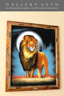 The King! Mid Century Modern Ortiz Velvet Lion Painting! Vtg 70s Atomic Age Art • $1425