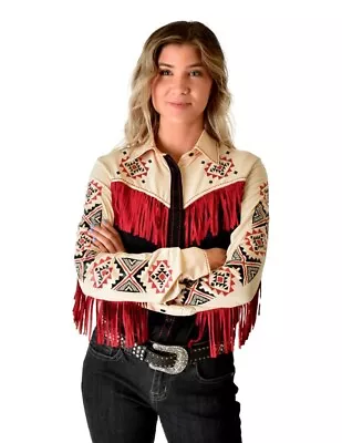 Cowgirl Tuff Western Shirt Womens L/S Print Fringe Specialty 100629 • $119.93