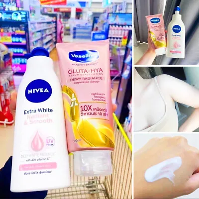 Vaseline GLUTA-HYA Serum Dewy Radiance 300ml & NIVEA Extra White 400ml Set • $55