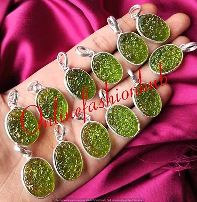 Alluring Moldavite Glass 925 Sterling Silver Plated Lot 10 PCs Bezel Pendants • $22.57