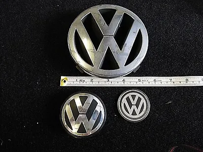 Lot Of 3 VW Volkswagen Metal Wheel Covers Hub Cap Emblem Grille Logo Emblem [P1] • $24.95