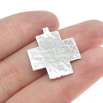 925 Sterling Silver Vintage Hammered Finish Cross Pendant • $24.95